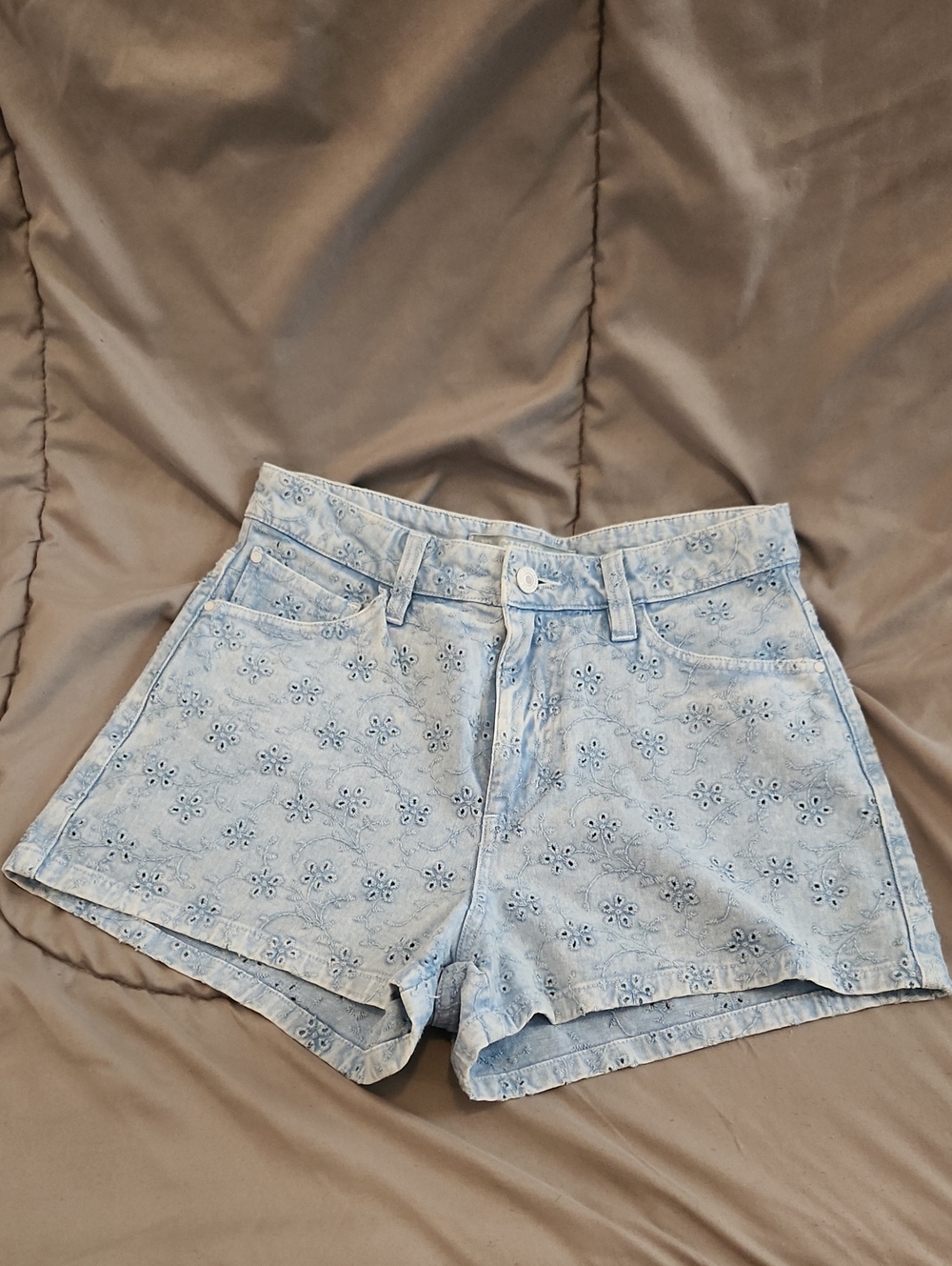 Guess Light Blue Eyelet Denim Shorts